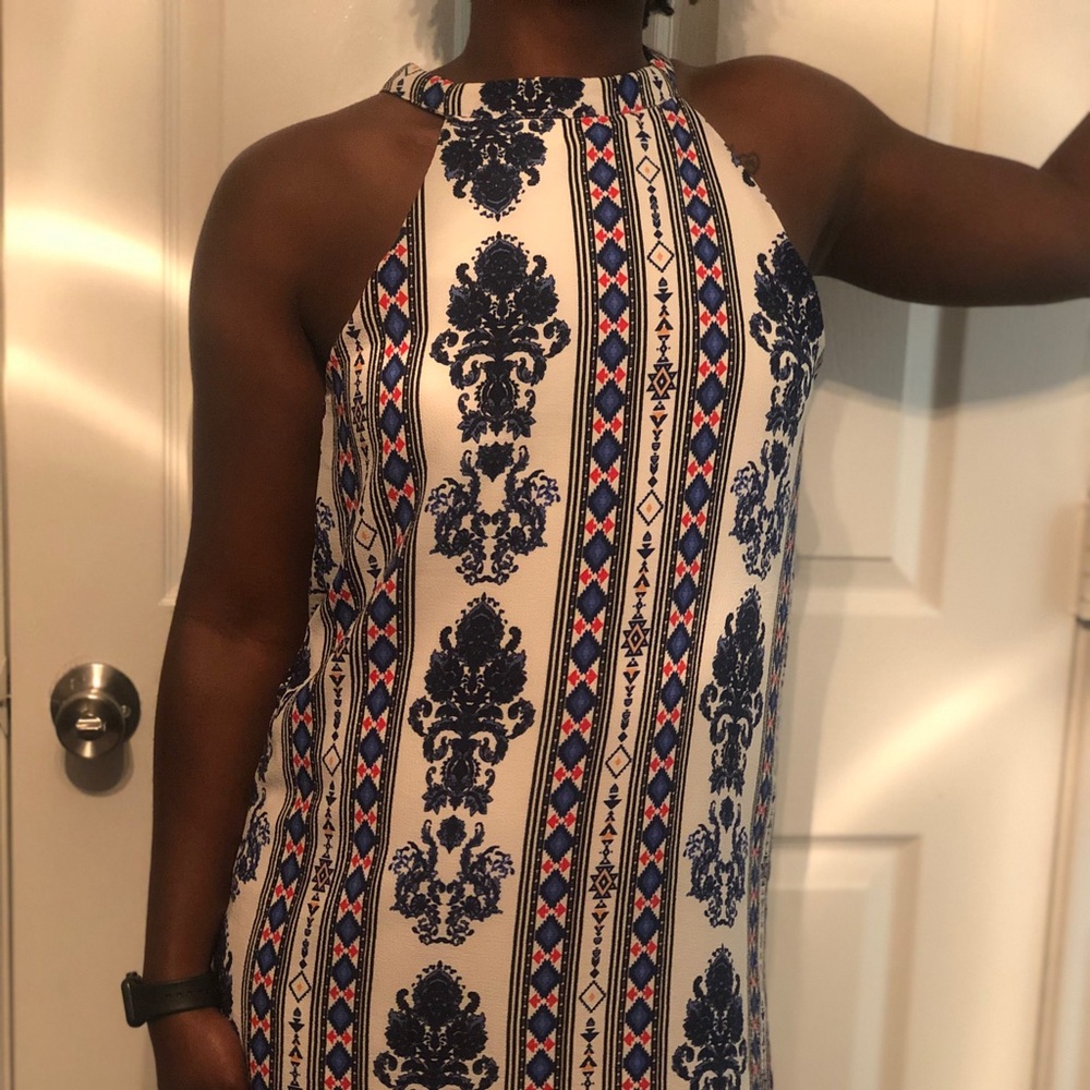 Blue and white mini dress